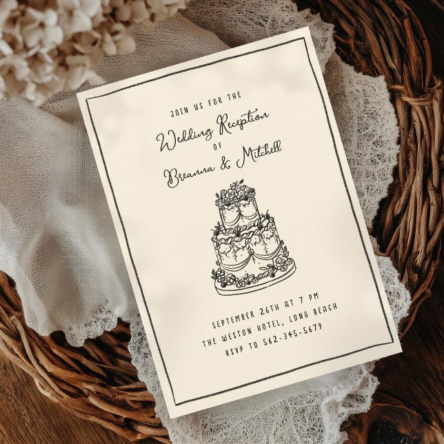 Bläck Whimsical Hand plockade Cake Wedding Recepti Inbjudningar (Skapare uppladdad)