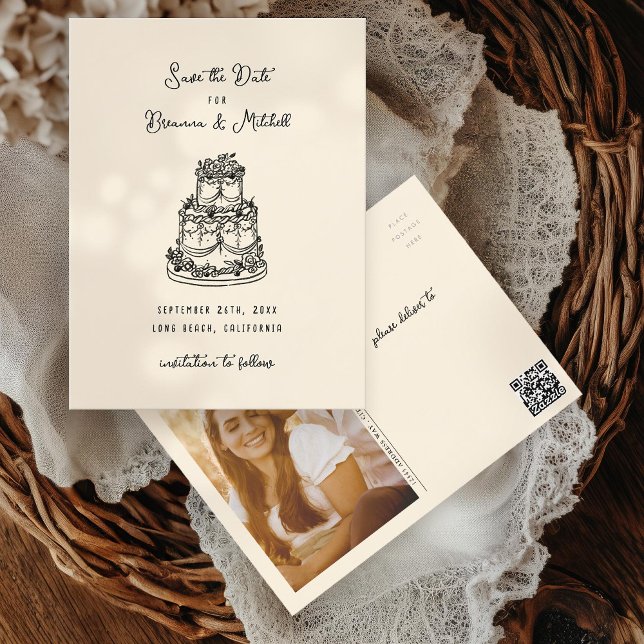 Bläck Whimsical Hand plockade-kummel Spara datum Vykort (Skapare uppladdad)