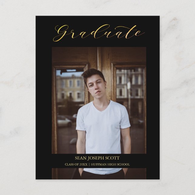 Black Whimsical Modern Calligraphy Photo Student Vykort (Framsida)