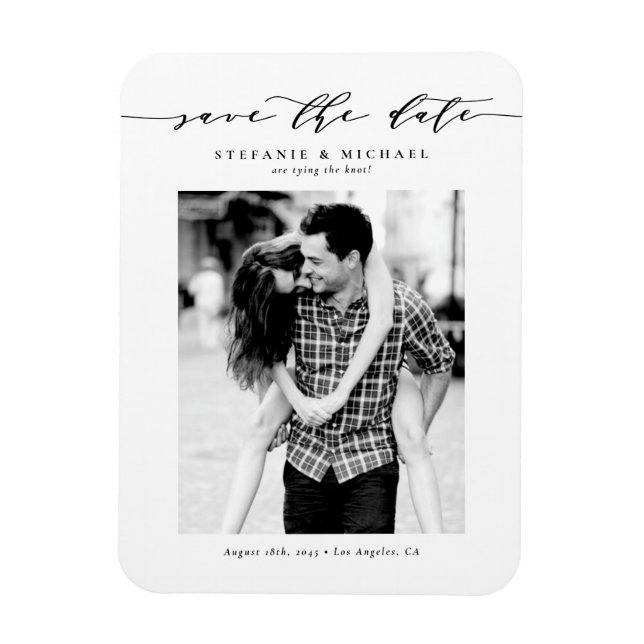Black Whimsical Script Photo Save Date Magnet (Vertikal)