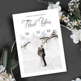 Black Whimsical Script Typography Photo Wedding Tack Kort