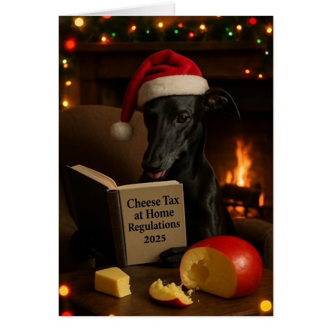 Black Whippet 'Cheese Tax' Christmas card Hälsningskort (Framsidan)