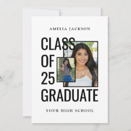 Black & White 2 Photos Class of 25 Grad Open House Inbjudningar