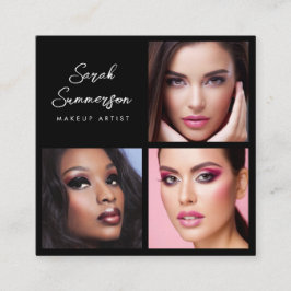 Black White 3 Photo Elegant Makeup Artist Fyrkantigt Visitkort