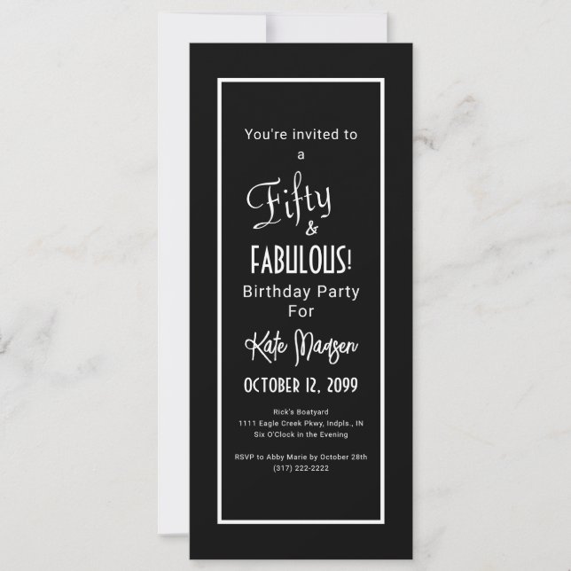 Black White 50 och FABULOUS Surprise-Födelsedagsfe Inbjudningar (Framsida)
