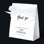 Black & White | 80th Birthday Party Thank you Presentaskar<br><div class="desc">Give thanks to your guests with this personalized birthday party favor box. This design features chic brush lettering "Thank you" "Your name's 80th Birthday Party. This custom favor box will add a personal touch to your special celebrations. Matching invitations and party supplies are available at my shop BaraBomDesign.</div>