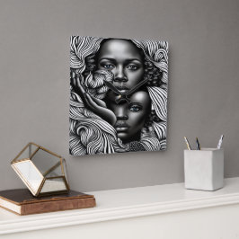 Black & White Abstrakt African American Women Fyrkantig Klocka