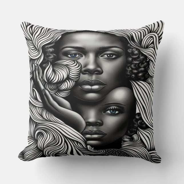 Black & White Abstrakt African American Women Kudde (Framsida)