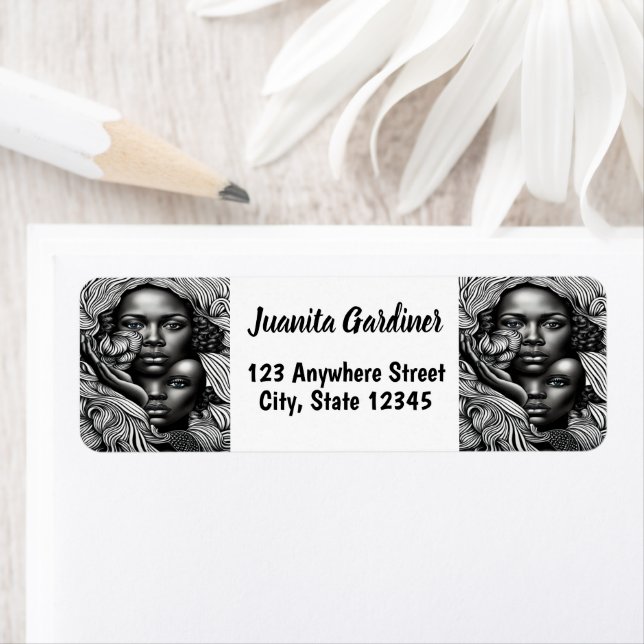 Black & White Abstrakt African American Women Returadress Etikett (Insitu)