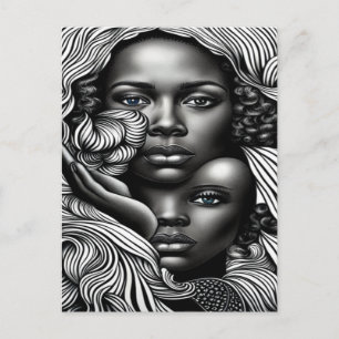 Black & White Abstrakt African American Women Vykort