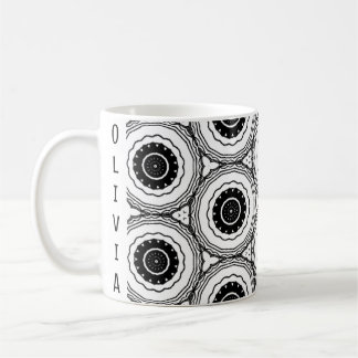Black White Abstrakt Circle Mandala Mönster Mugg
