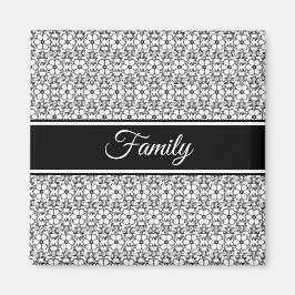 Black White Abstrakt Flower Mönster Family Magnet