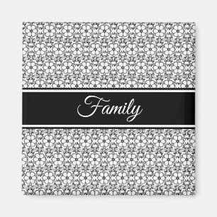 Black White Abstrakt Flower Mönster Family Magnet