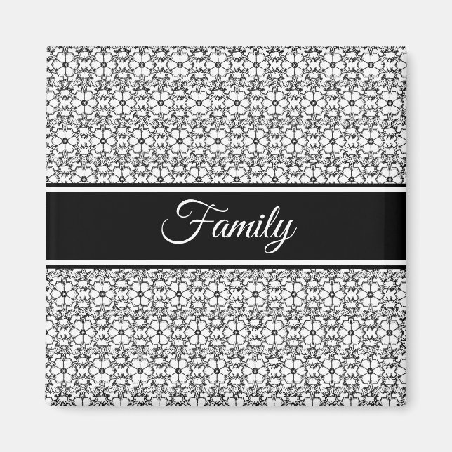 Black White Abstrakt Flower Mönster Family Magnet (Framsidan)