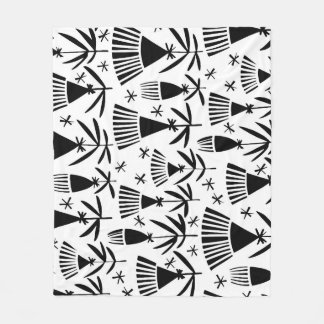Black White Abstrakt Flowers: Elegant Mönster Fleecefilt