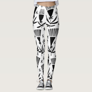 Black White Abstrakt Flowers: Elegant Mönster Leggings