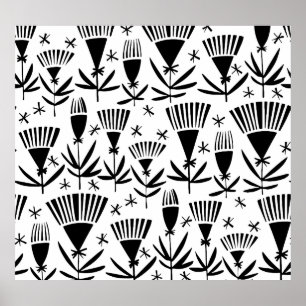Black White Abstrakt Flowers: Elegant Mönster Poster