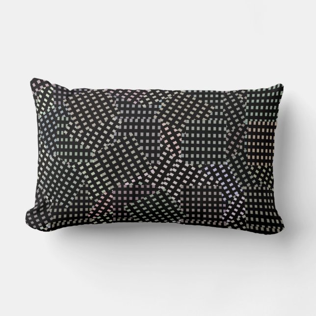 Black White Abstrakt Patchwork Checks Mönster, Lumbarkudde (Framsida)