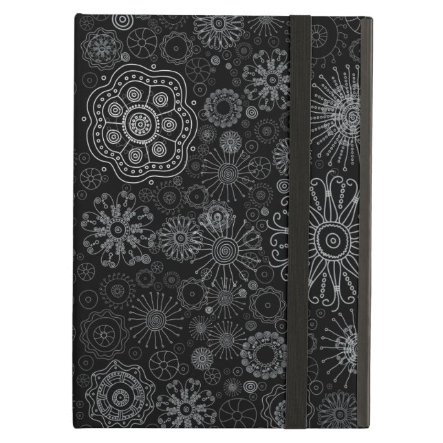 Black & White Abstrakt Snowflake Variation Mönster iPad Air Fodral (Framsidan Closed)