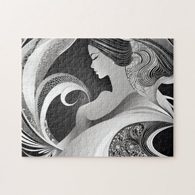 Black & White Abstrakt Swirl of Modern Beauty Pussel (Horisontell)