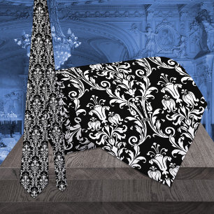 Black & White Acanthus Löv Blommigt Damask Wedding Slips