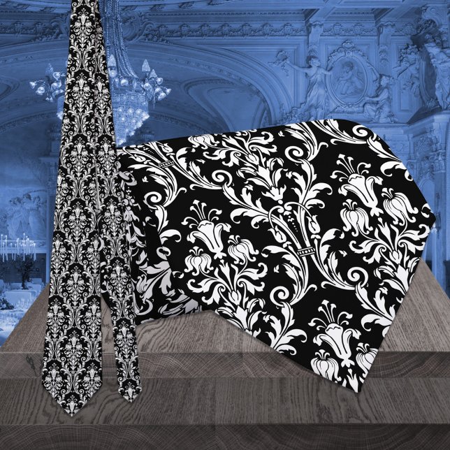Black & White Acanthus Löv Blommigt Damask Wedding Slips (Skapare uppladdad)