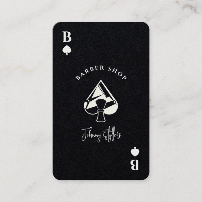 Black white Ace of spades barber shop Visitkort (Framsida)