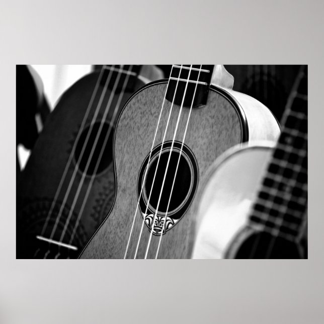Black White Acoustic Classic Spain Guitar Poster (Framsidan)