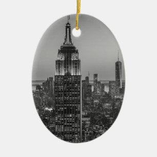 Black & White Aerial View New York City Night Julgransprydnad Keramik