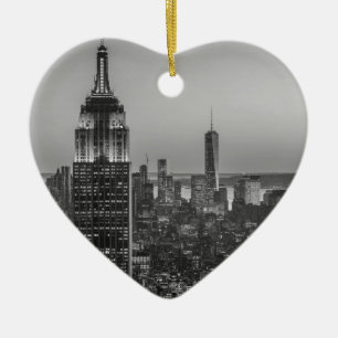 Black & White Aerial View New York City Night Julgransprydnad Keramik