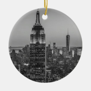 Black & White Aerial View New York City Night Julgransprydnad Keramik