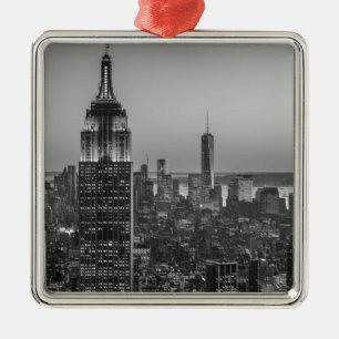 Black & White Aerial View New York City Night Julgransprydnad Metall