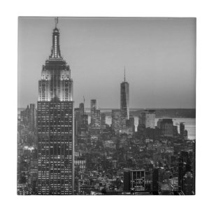 Black & White Aerial View New York City Night Kakelplatta