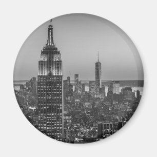 Black & White Aerial View New York City Night Magnet