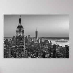 Black & White Aerial View New York City Night Poster