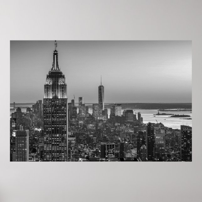 Black & White Aerial View New York City Night Poster (Framsidan)