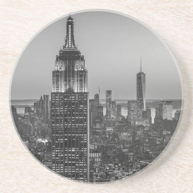 Black & White Aerial View New York City Night Underlägg Sandsten (Framsidan)