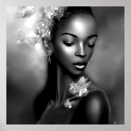 Black White African Girl, monokrome Butterfly 2 Poster