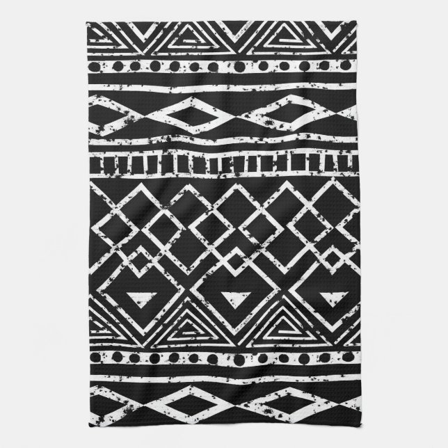 Black White African Tribal Mönster Kökshandduk (Vertikal)