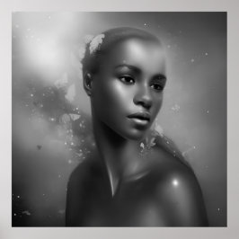 Black White African Women Butterfly monokrom 2 Poster
