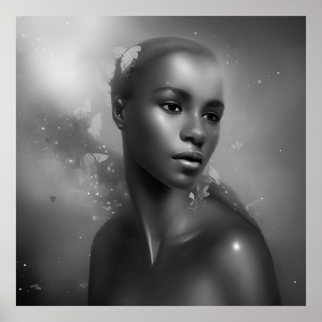 Black White African Women Butterfly monokrom 2 Poster (Framsidan)