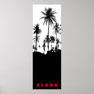 Black White Aloha Hawaii Handflatan Träd Tropikern Poster