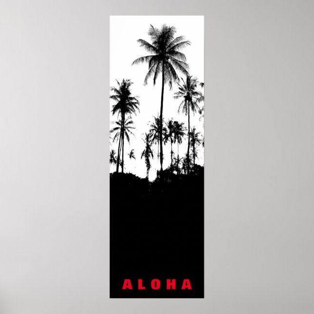 Black White Aloha Hawaii Handflatan Träd Tropikern Poster (Framsidan)