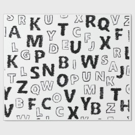 Black & White Alphabet Pattern Wrapping Paper Presentpapper