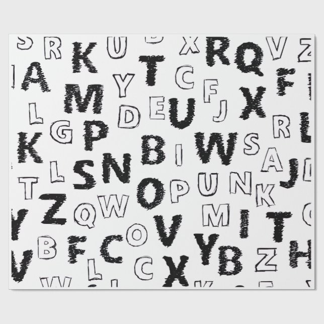 Black & White Alphabet Pattern Wrapping Paper Presentpapper (Platt)