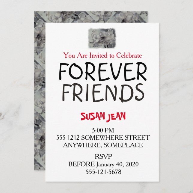 BLACK & WHITE AMARLLIS PARTY-INBJUDAN INBJUDNINGAR (Fram/baksida)