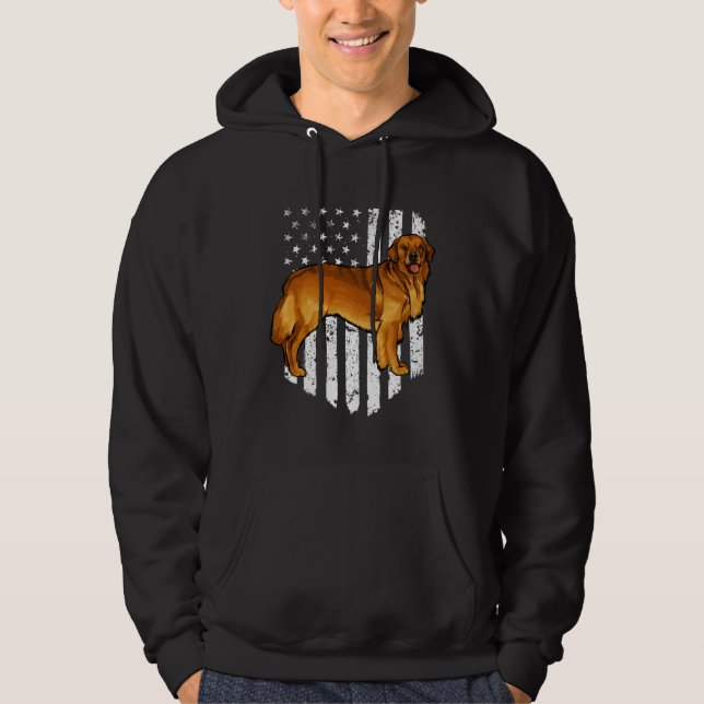Black White American Flag Golden Retriever 4th Of  Hoodie (Framsida)
