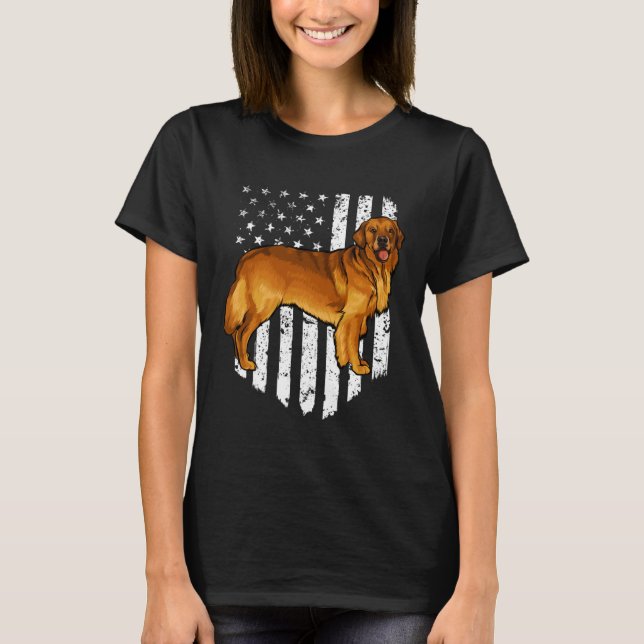 Black White American Flag Golden Retriever 4th Of  T Shirt (Framsida)