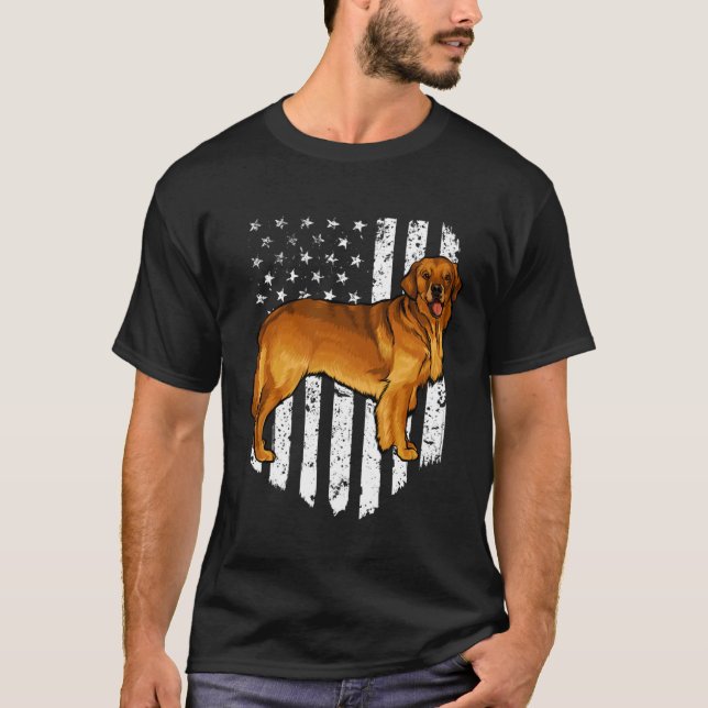 Black White American Flag Golden Retriever 4th Of  T Shirt (Framsida)