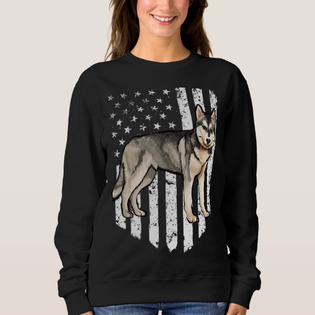 Black White American Flag Siberian Husky 4th Of Ju T Shirt (Framsida)